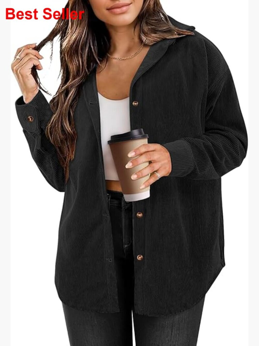 Oversized Corduroy Button Down Shirt Long Sleeve Blouse